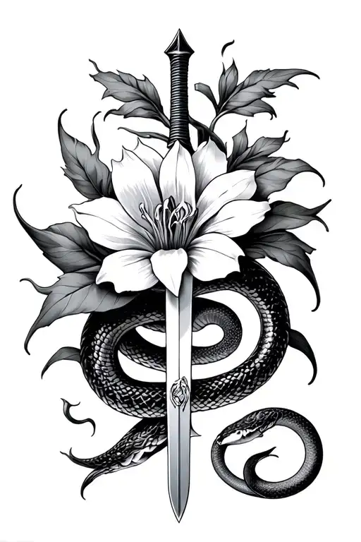 sword snake flower tattoo design idea