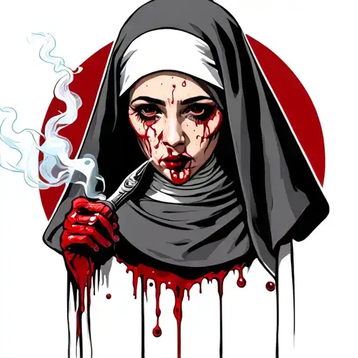 Blooding nun smokes tattoo design idea