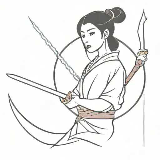 mulan with sword and mooshoo tattoo design idea