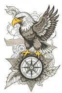 small eagle with compass and sea tattoo design idea