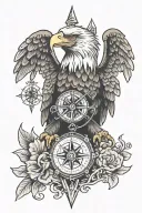 small eagle with compass and sea tattoo design idea