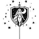 Aquarius, shield maiden, moon, and stars tattoo design idea