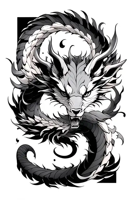 Japanese, something like a dragon or kitsune, to the forearm and shoulder, large-scale tattoo design idea