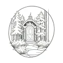 welcoming open door surrounded by forest tattoo design idea