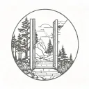 welcoming open door surrounded by forest tattoo design idea