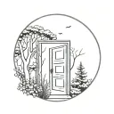 welcoming open door surrounded by forest tattoo design idea