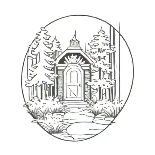 welcoming open door surrounded by forest tattoo design idea
