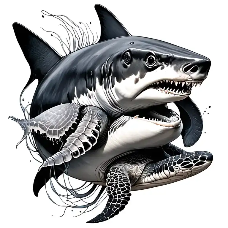 shark, jellyfish, turtle, and stingray tattoo design idea