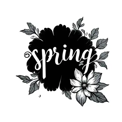 The word "spring" is written in a beautiful script, with a delicate flower blooming from the tail of the letter "g. tattoo design idea
