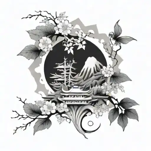 It must already be a black and white base that represents Japan, lightness and femininity with a touch of vegetation and tattoo design idea
