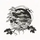 It must already be a black and white base that represents Japan, lightness and femininity with a touch of vegetation and tattoo design idea