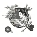 It must already be a black and white base that represents Japan, lightness and femininity with a touch of vegetation and tattoo design idea