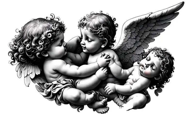 angel cherub looking at evil cherub tattoo design idea