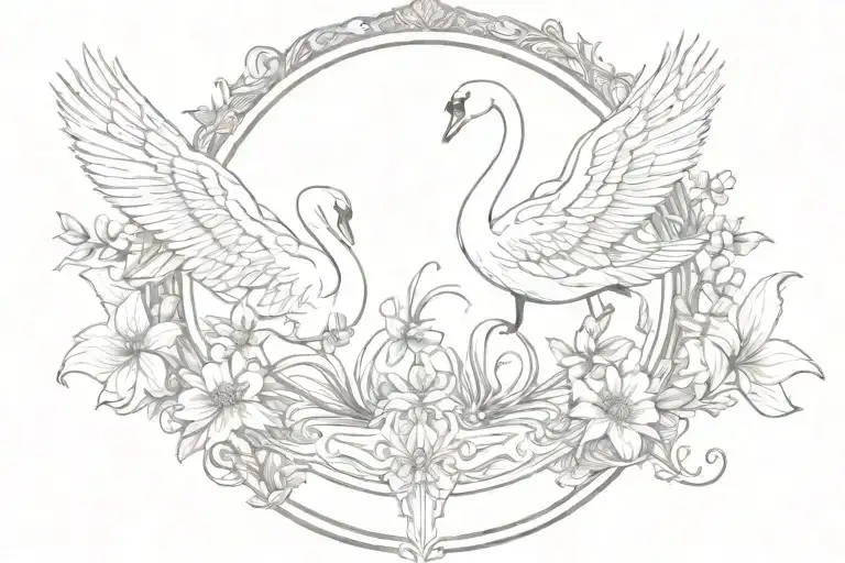 A SWAN TWO BUTTERFLY IN A ELEGANT MIRROR tattoo design idea