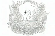 A SWAN TWO BUTTERFLY IN A ELEGANT MIRROR tattoo design idea