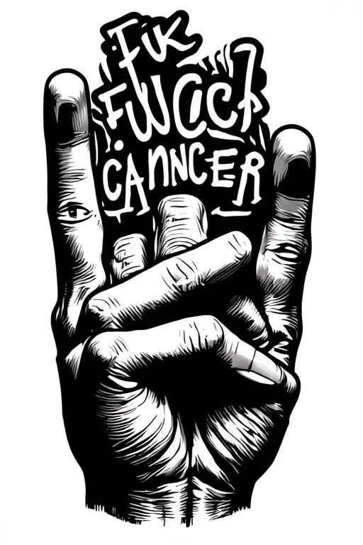 baby sticking up middle fingers saying fuck cancer tattoo design idea