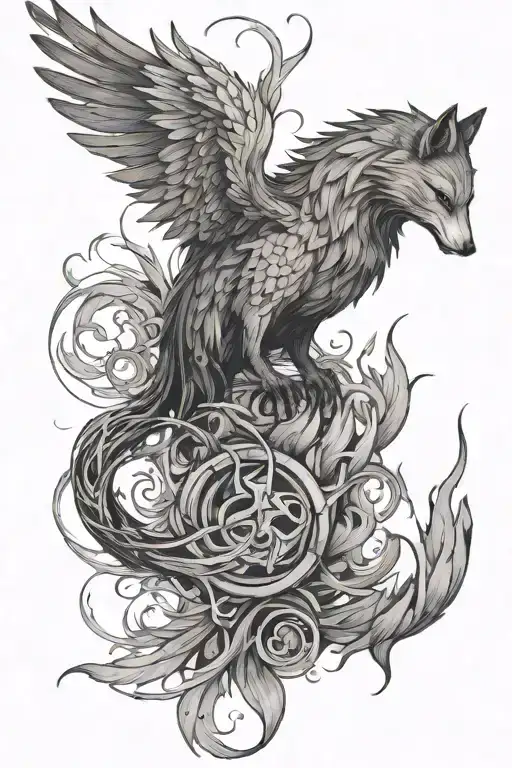 Creating a tattoo that incorporates a **phoenix**, a **wolf** and **broken strings** with a phrase in Russian is an idea tattoo design idea