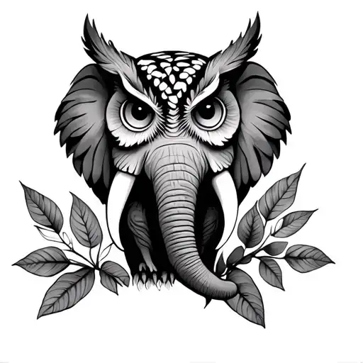 Owl And Elephant tattoo design idea