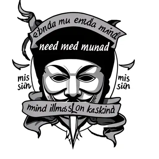 tattoo with "need mu enda munad, mis siin ilmas mind on käskind" and vendetta mask tattoo design idea