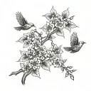 A Grateful Dead inspired tattoo featuring cherry trees intertwined with 3 birds in flight tattoo design idea