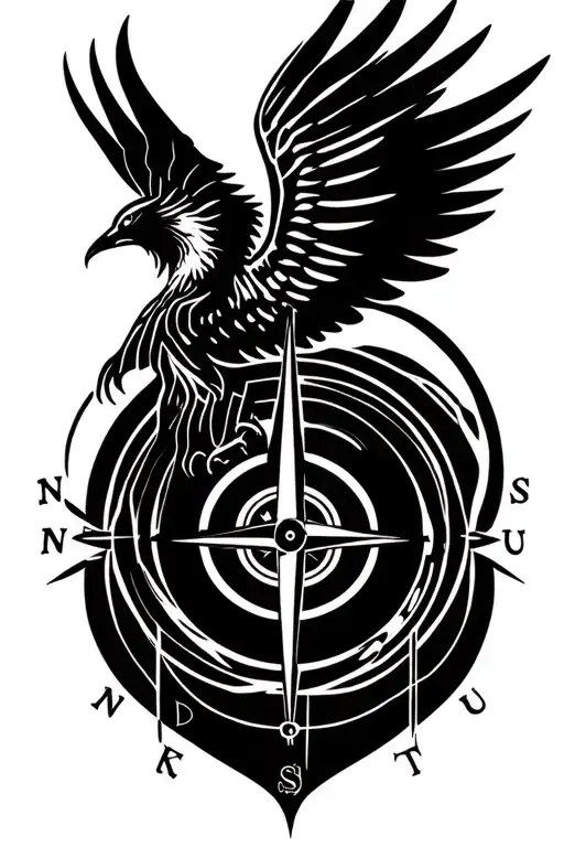 "Solus Invictus " pheonix rise pride compass lines forming circles intertwined within  tattoo design idea
