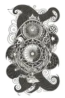 philosophers stone symbol with leo and pisces zodiac sign surounded by mandala  tattoo design idea