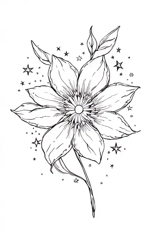 elegent modern feburary zodiac flower with stars scattered throughout tattoo design idea