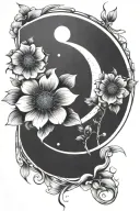 basic moon and flower tattoo design idea
