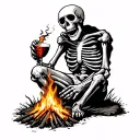 skeleton drinking by a campfire tattoo design idea