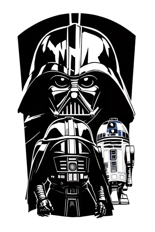 Star Wars with Darth maul and Darth Vader and Luke Skywalker and r2d2 tattoo design idea