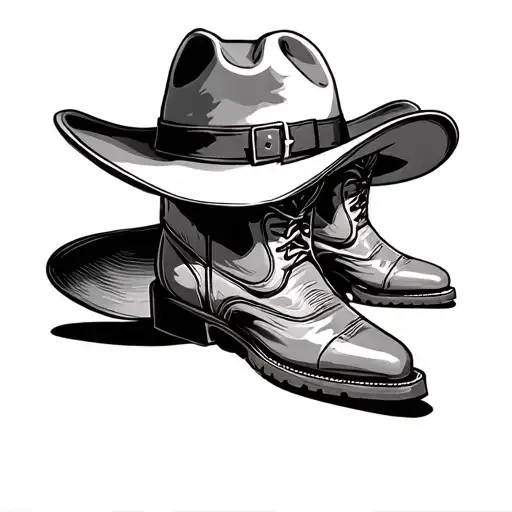 Cowboy boots with cowboy hat laying on top tattoo design idea
