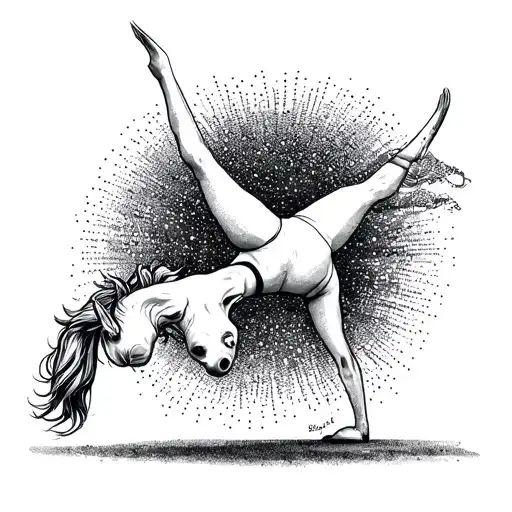 A gymnastics-inspired design featuring a unicorn doing a handstand tattoo design idea