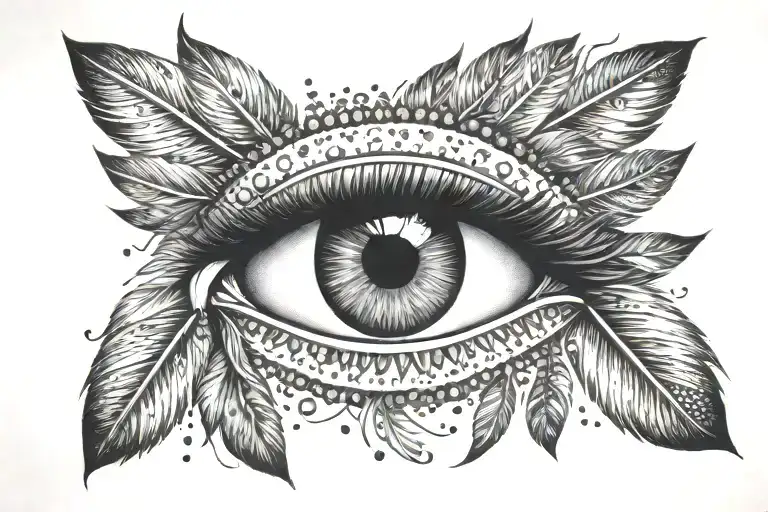 red indian girl eye and feathers falling tattoo design idea