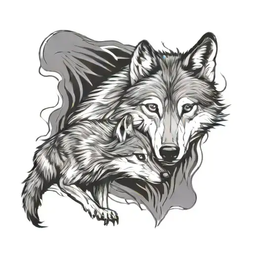 A wolf protecting its baby tattoo design idea