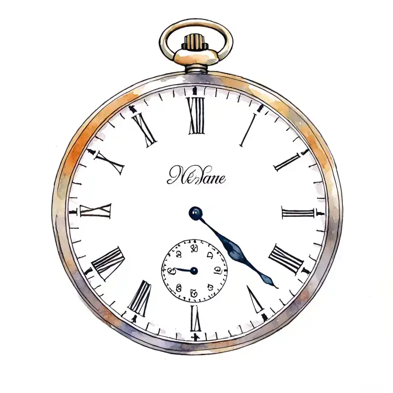 pocket watch with name and date of birth date water colour marks  tattoo design idea