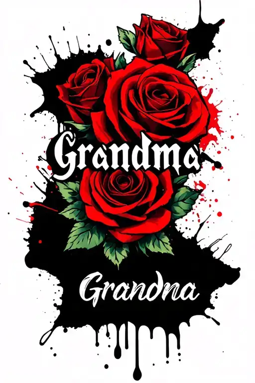 "Grandma " rip ribbon roses tattoo design idea