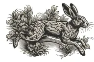 hare running woodcut style tattoo design idea