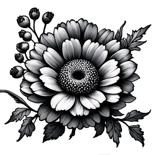Marigold And Chrysanthemum and hawthorn flower tattoo design idea