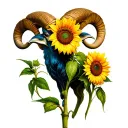 Sunflower Aries ram tattoo design idea