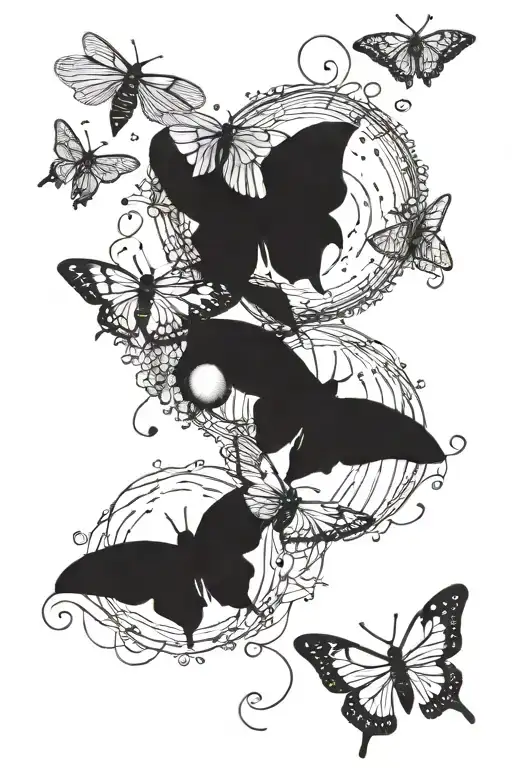moths flying moon phases intertwined back of forearm  tattoo design idea