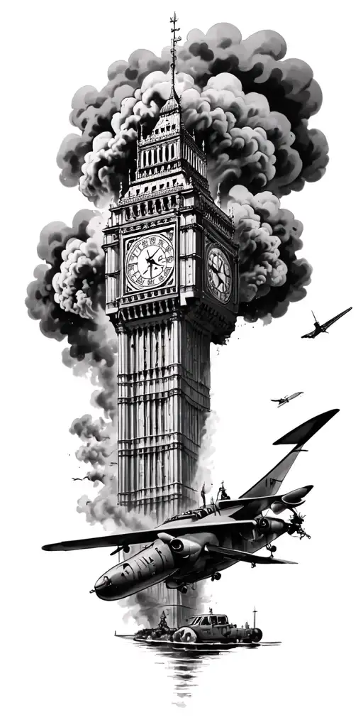 World War Two London bombing spit fires tattoo design idea