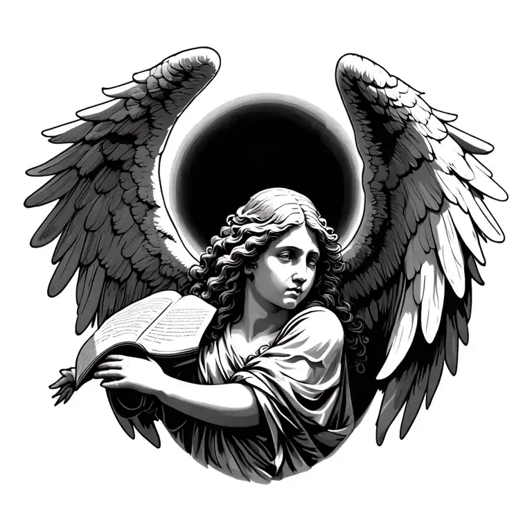 Old Testament angel with dark background tattoo design idea
