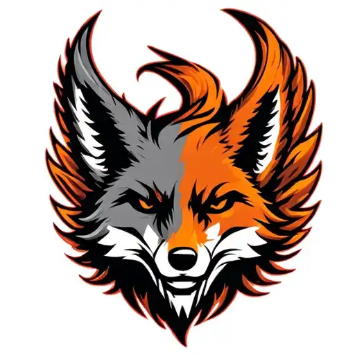 "Fenix Defense Tech" "Fenix Defense Tech" "Fenix Defense Tech" Military War Style Fox Head with Phoenix Body with strength logo tattoo design idea