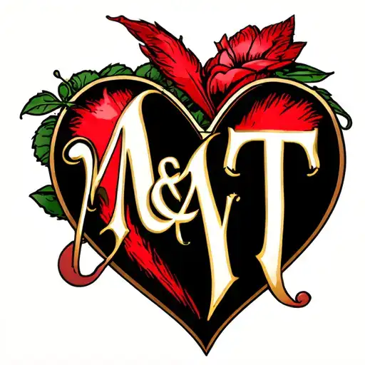 Initials M & T heart tattoo design idea
