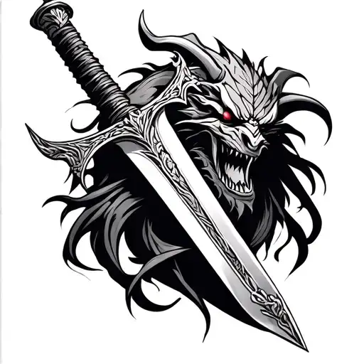 demon sword tattoo design idea