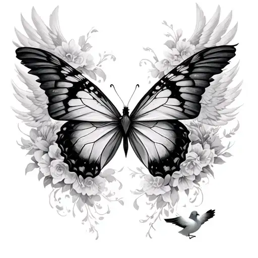 butterfly and dove 555 inbetween angel wings tattoo design idea