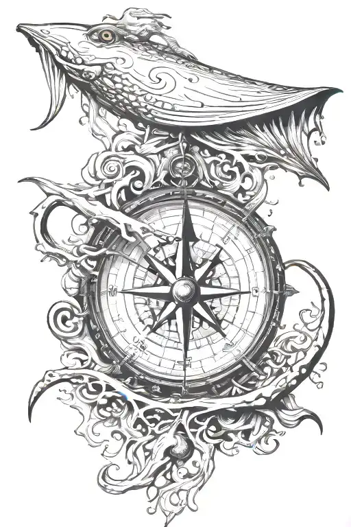 compass AND Giant squid tattoo design idea