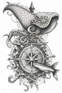 compass AND Giant squid tattoo design idea