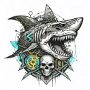 shark biting a skull tattoo design idea
