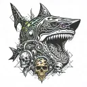 shark biting a skull tattoo design idea